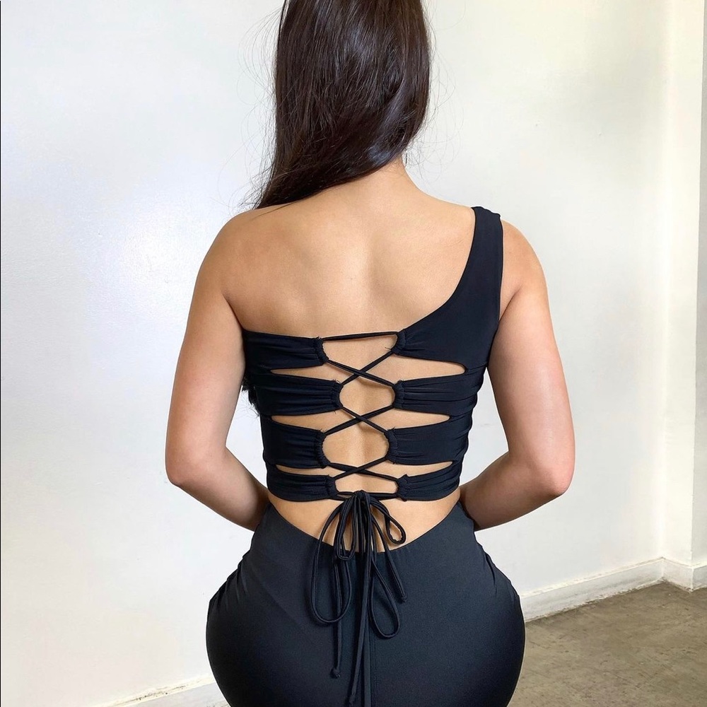 One shoulder open back design top